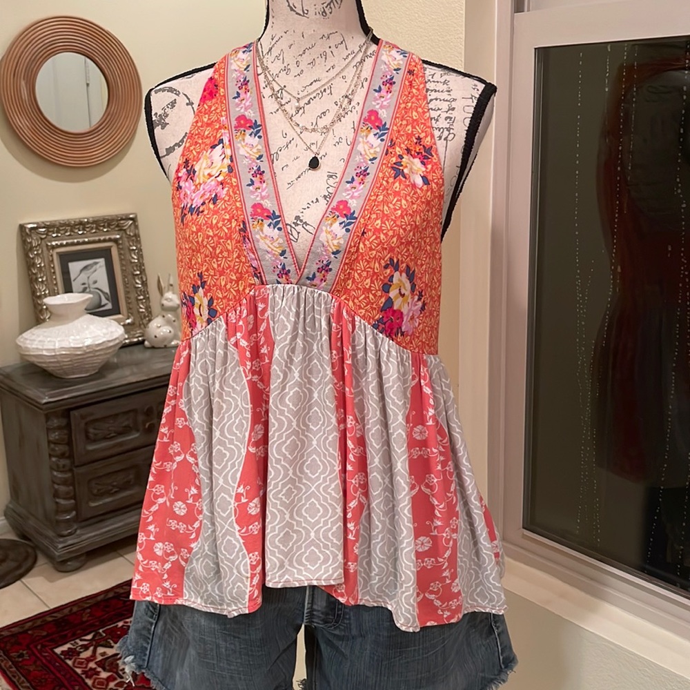Free People Babydoll Halter Floral Tank